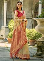 Tissue Silk Peach Party Wear Weaving Saree